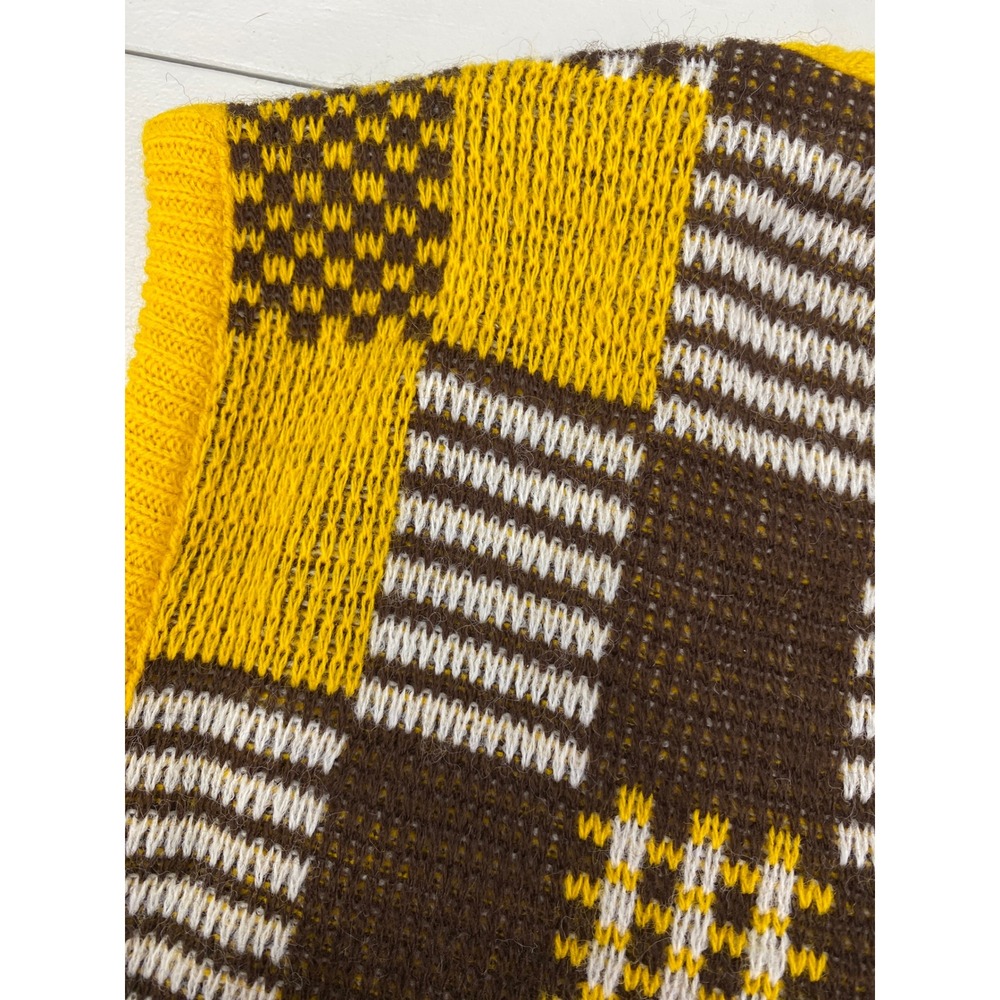 Ship 'n Shore Sweater Vest Women S Vintage 70s Yellow Brown Plaid Knit Geometric - Picture 11 of 13
